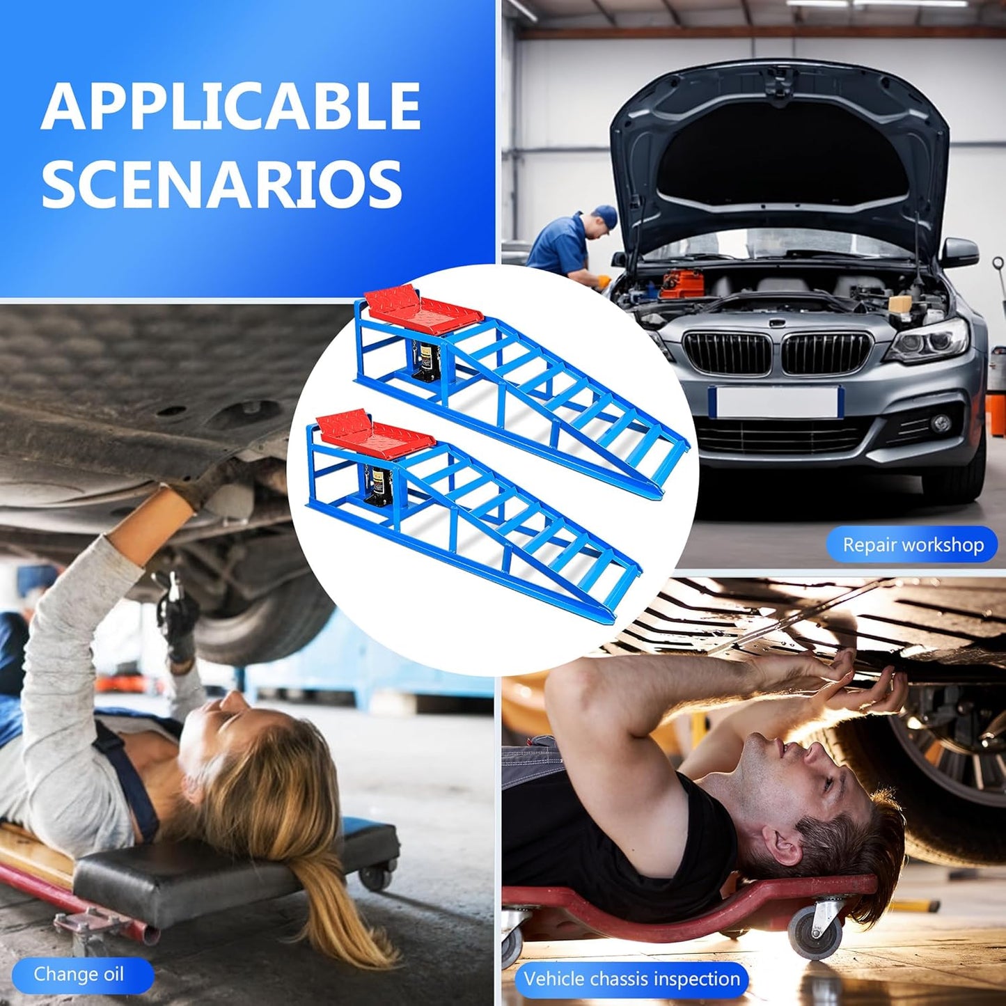 2PCS 5T Hydraulic Car Ramps, 11060lbs Heavy Duty Lift Set