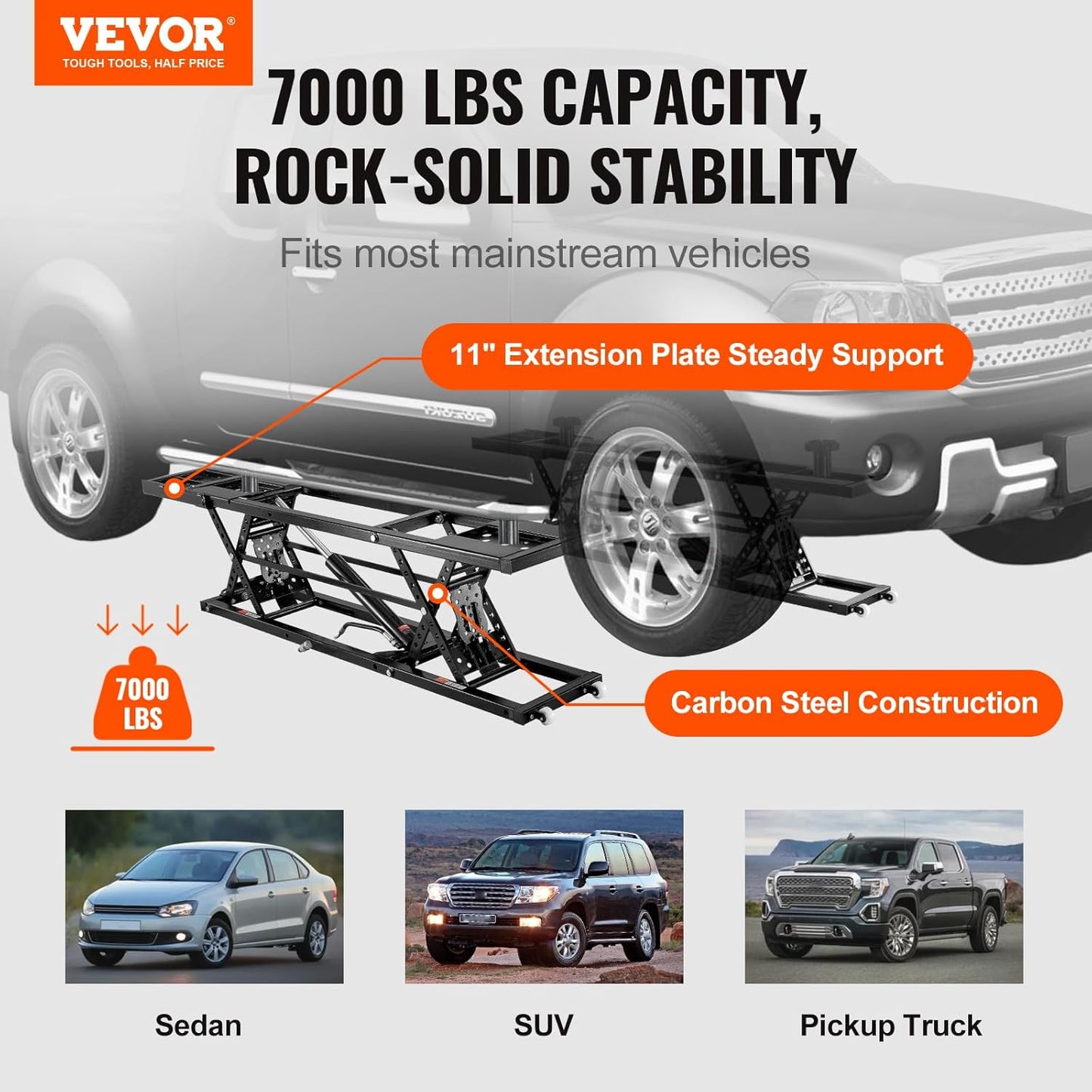 VEVOR 7000LB Portable Car Lift, 26.8" Heavy Duty Garage Jack